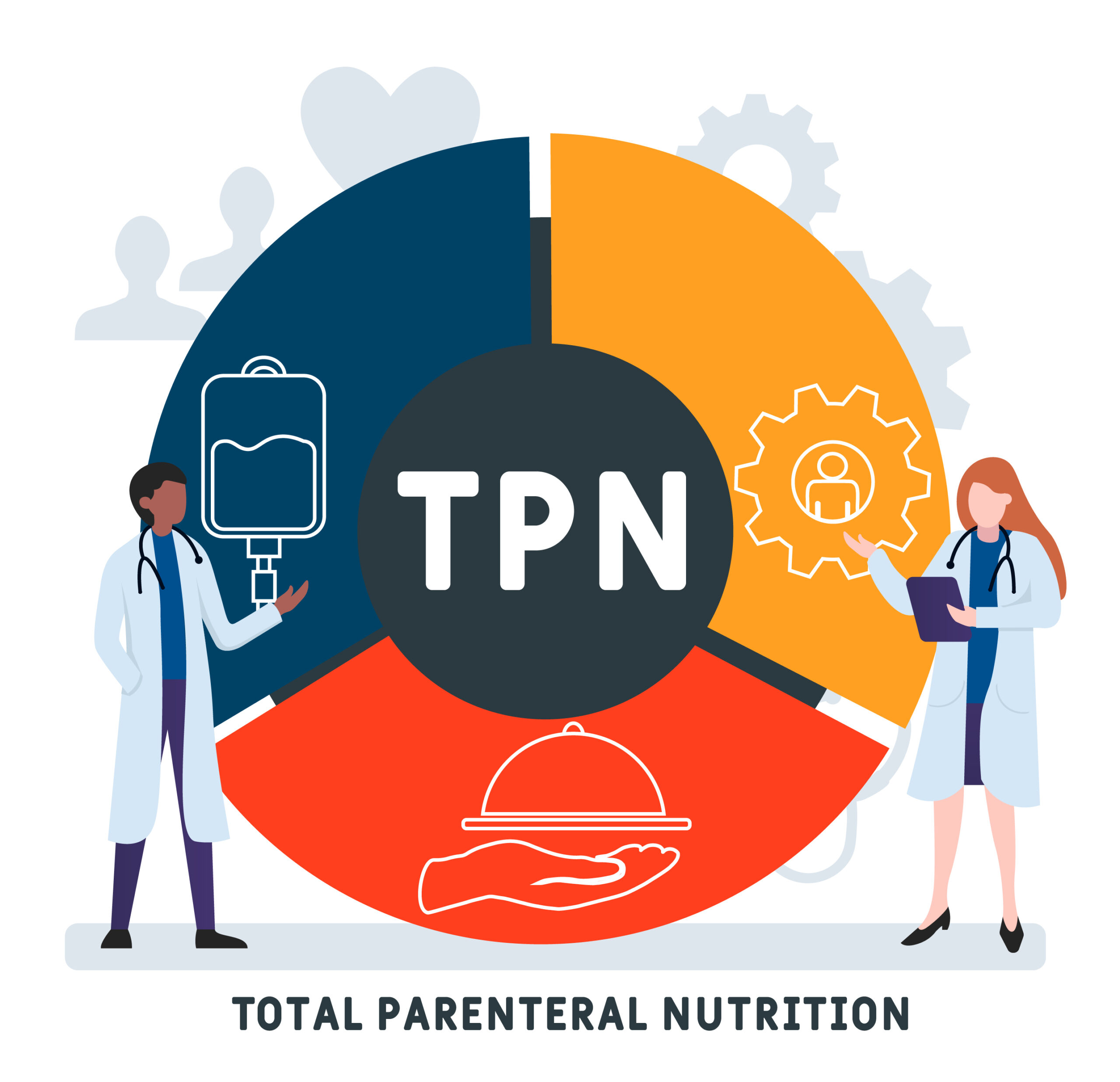 Flat design with people. TPN - Total Parenteral Nutrition acronym, medical concept background.