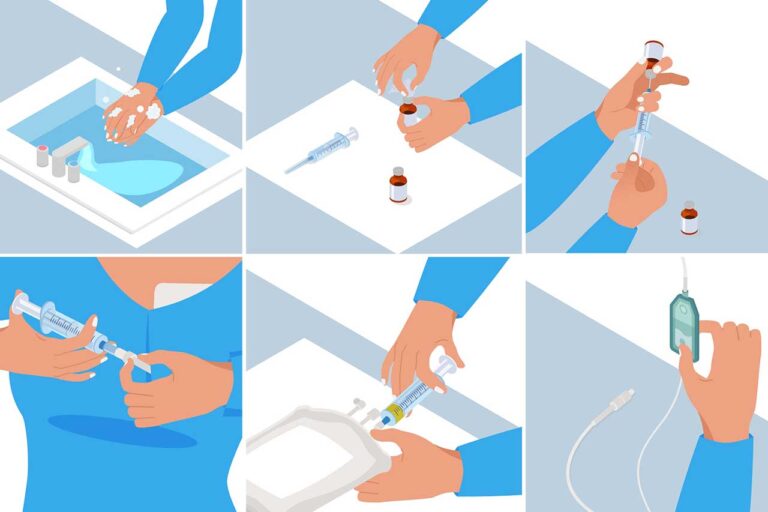 Collections of images showing how to administer TPN