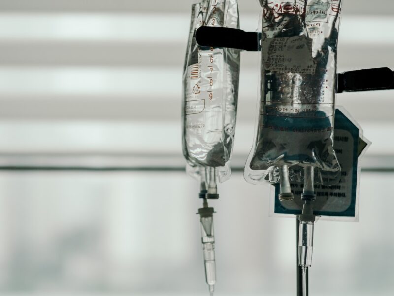IV bags hanging from a pole