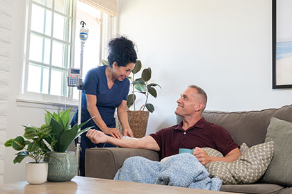 Patient at home receiving IVIG for systemic lupus erythematosus
