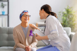 A cancer patient discussing Ojjaara with a doctor