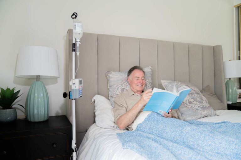 Patient on bed receiving IVIG for major surgery-associated secondary immunosuppression